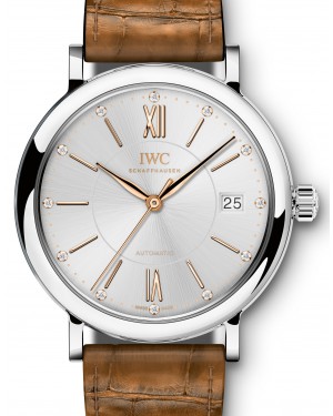 IWC Schaffhausen IW458101 Portofino Automatic 37 Silver Plated Diamond Stainless Steel Brown Leather 37mm Automatic