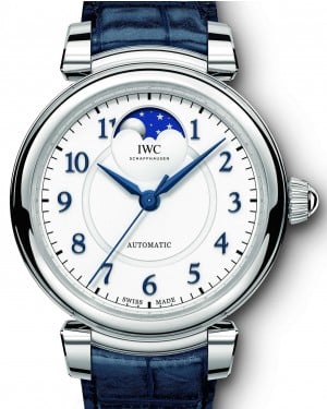 IWC Schaffhausen Da Vinci Automatic Moon Phase 36 IW459306 Silver Arabic Stainless Steel Blue Leather 36mm BRAND NEW