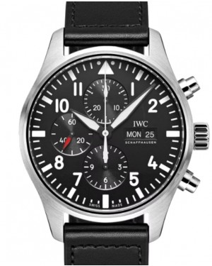 IWC Pilot's Watch Chronograph Black Arabic Dial Stainless Steel Black Leather Strap 43mm Automatic IW377709 - BRAND NEW