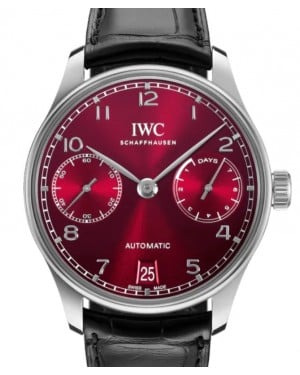 IWC Portugieser Automatic Stainless Steel 42.3mm Red Dial Black Alligator Leather Strap IW500714 - BRAND NEW