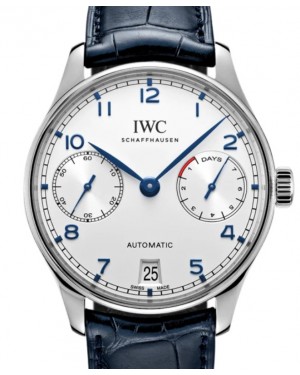 IWC Portugieser Automatic Stainless Steel 42.3mm Silver Dial Blue IW500705 - BRAND NEW
