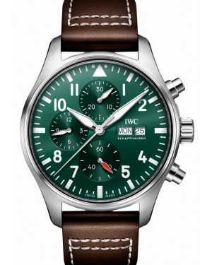 IWC Pilot's Watch Chronograph Steel 43mm Green Dial Leather Strap IW378005