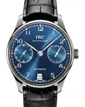 IWC Portugieser Automatic Stainless Steel 42.3mm Blue Dial Alligator Leather Strap IW500710 - BRAND NEW