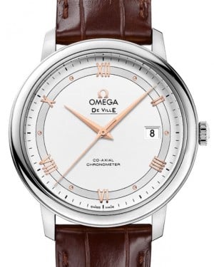 Omega De Ville Prestige Co-Axial Chronometer 39.5mm Stainless Steel Silver Dial Leather Strap 424.13.40.20.02.002 - BRAND NEW