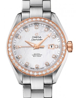 Omega Seamaster Aqua Terra 150M Co-Axial Chronometer 34mm Stainless Steel Red Gold Diamond Bezel White Mother of Pearl Dial Diamond Set Index Steel Bracelet 231.25.34.20.55.003 - BRAND NEW