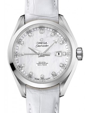 Omega Seamaster Aqua Terra 150M Co-Axial Chronometer 34mm Stainless Steel White Dial Diamond Set Index Alligator Leather Strap 231.13.34.20.55.001 - BRAND NEW