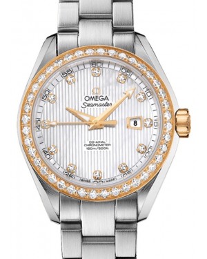Omega Seamaster Aqua Terra 150M Co-Axial Chronometer 34mm Stainless Steel Yellow Gold Diamond Bezel White Mother of Pearl Dial Diamond Set Index Steel Bracelet 231.25.34.20.55.004 - BRAND NEW