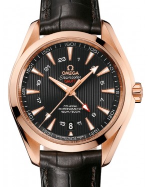 Omega Seamaster Aqua Terra 150M Co-Axial Chronometer GMT 43mm Red Gold Grey Dial Alligator Leather Strap 231.53.43.22.06.002 - BRAND NEW