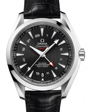 Omega Seamaster Aqua Terra 150M Co-Axial Chronometer GMT 43mm Stainless Steel Black Dial Alligator Leather Strap 231.13.43.22.01.001 - BRAND NEW
