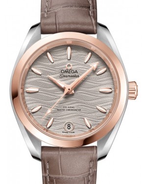Omega Seamaster Aqua Terra 150M Co-Axial Master Chronometer 34mm Stainless Steel Sedna Gold Grey Dial Sedna Gold Index Alligator Leather Strap 220.23.34.20.06.001 - BRAND NEW