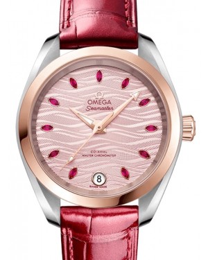 Omega Seamaster Aqua Terra 150M Co-Axial Master Chronometer 34mm Stainless Steel Sedna Gold Pink Dial Ruby Hour Markers Alligator Leather Strap 220.23.34.20.60.001 - BRAND NEW