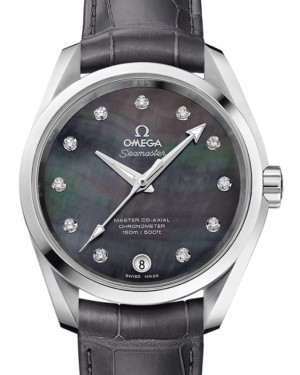 Omega Seamaster Aqua Terra 150M Master Co-Axial Chronometer Ladies 38.5mm Stainless Steel Grey Dial Diamond Index Alligator Leather Strap 231.13.39.21.57.001 - BRAND NEW