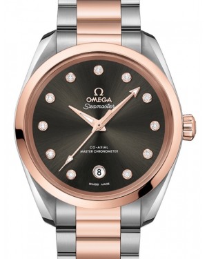 Omega Seamaster Aqua Terra 150M Co-Axial Master Chronometer Ladies 38mm Stainless Steel Sedna Gold Grey Dial Dimond Set Index Steel Sedna Gold Bracelet 220.20.38.20.56.001 - BRAND NEW