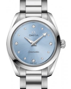 Omega Seamaster Aqua Terra 150M Quartz 28mm Stainless Steel Blue Dial Dotted Rhodium Diamond Set Index Steel Bracelet 220.10.28.60.53.001 - BRAND NEW