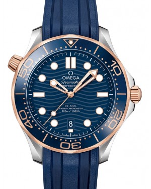 Omega Seamaster Diver 300M Co‑Axial Master Chronometer Stainless Steel/Sedna™ Gold Blue Dial & Ceramic Bezel Rubber Strap 42mm 210.22.42.20.03.002 - BRAND NEW