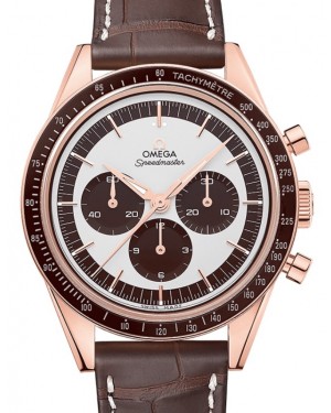 Omega Speedmaster Heritage Anniversary Series Chronograph 39.7mm "First Omega In Space" Sedna Gold Ceramic Bezel Silver Dial Alligator Leather Strap 311.63.40.30.02.001 - BRAND NEW