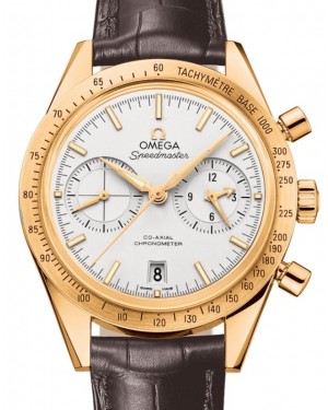 Omega Speedmaster '57 Co-Axial Chronometer Chronograph 41.5mm Silver Dial Yellow Gold Alligator Leather Strap 331.53.42.51.02.001 - BRAND NEW
