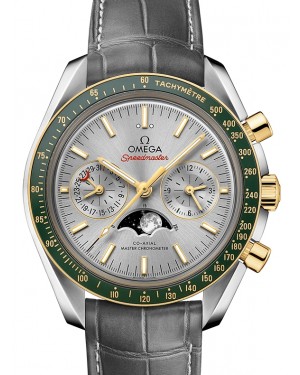 Omega Speedmaster Two Counters Moonphase Co‑Axial Master Chronometer Moonphase Chronograph 44.25mm Steel-Yellow Gold Grey Dial Leather Strap 304.23.44.52.06.001 - BRAND NEW