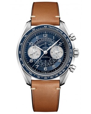 Omega Speedmaster Two Counters Chronoscope Chronograph 43mm Steel Blue Dial Leather Strap 329.32.43.51.03.001