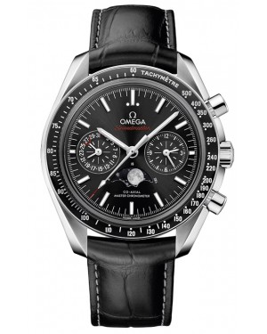 Omega Speedmaster Two Counters Moonphase 44.25 Steel Black Dial Leather Strap 304.33.44.52.01.001