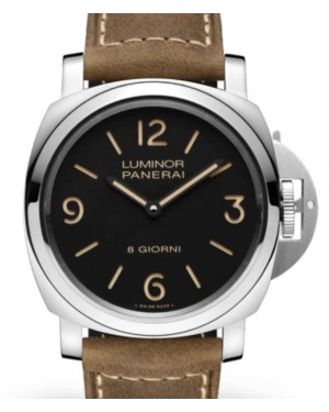 Panerai Luminor 8 Giorni Stainless Steel 44mm Black Dial Leather Strap PAM00914 - BRAND NEW