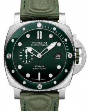 Panerai Submersible QuarantaQuattro ESteel™ Verde Smeraldo 44mm Green Dial Recycled PET Strap PAM01287 - BRAND NEW