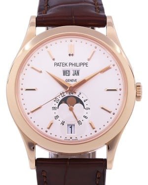 Patek Philippe Complications Annual Calendar Moon Phase Rose Gold 38.5mm Silver Opaline Dial 5396R-011 - PRE-OWNED