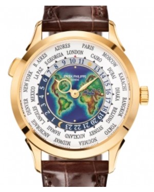 Patek Philippe Complications World Time Automatic Yellow Gold 38.5mm Cloisonné Enamel Dial Alligator Leather Strap 5231J-001 - BRAND NEW