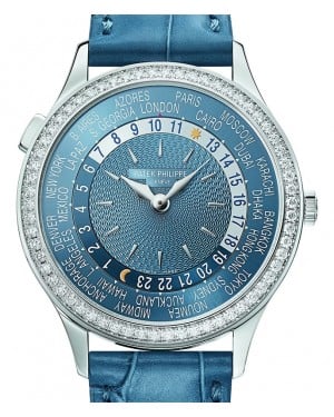 Patek Philippe Complications World Time White Gold Blue Dial Diamond Bezel 7130G-016 - BRAND NEW