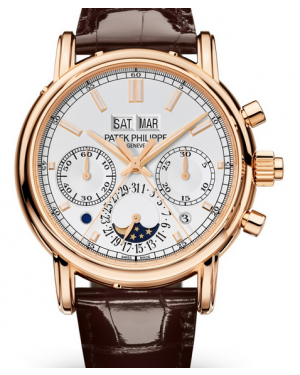 Patek Philippe Grand Complications Silver Opaline Index Dial Rose Gold Bezel Brown Leather Strap 40mm 5204R-001 - BRAND NEW