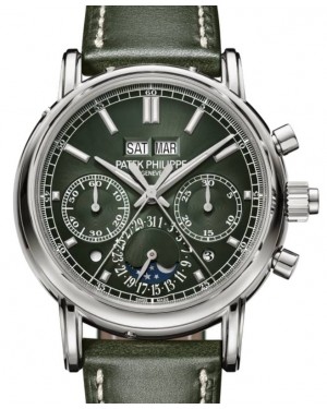 Patek Philippe Grand Complications Split-seconds Chronograph Perpetual Calendar White Gold Olive Green Dial 5204G-001 - BRAND NEW