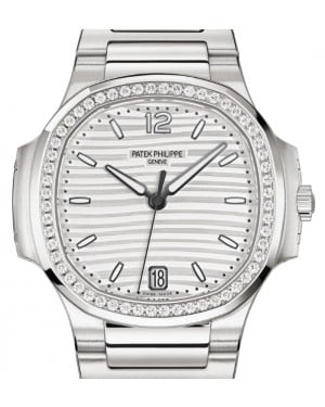 Patek Philippe Nautilus Ladies Automatic Stainless Steel Silver Opaline Dial 35.2mm Diamond Bezel 7118/1200A-010 - BRAND NEW
