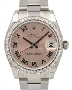Rolex Datejust 31 Lady Midsize Stainless Steel Pink Roman Dial & Diamond Bezel Oyster Bracelet 278240 - BRAND NEW