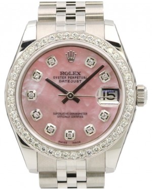 Rolex Datejust 31 Lady Steel Pink Mother of Pearl Diamond Dial & Bezel (CUSTOM) Jubilee Bracelet 278240 (278384RBR)