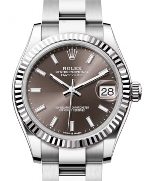 Rolex Datejust 31 White Gold/Steel Dark Grey Index Dial & Fluted Bezel Oyster Bracelet 278274 - BRAND NEW