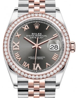 Rolex Datejust 36 Rose Gold/Steel Dark Rhodium Roman Diamond VI Dial & Diamond Bezel Jubilee Bracelet 126281RBR - BRAND NEW
