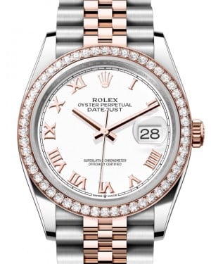 Rolex Datejust 36 Rose Gold/Steel White Roman Dial & Diamond Bezel Jubilee Bracelet 126281RBR - BRAND NEW