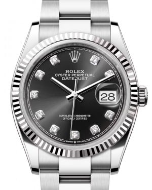 Rolex Datejust 36 White Gold/Steel Black Diamond Dial & Fluted Bezel Oyster Bracelet 126234 - BRAND NEW