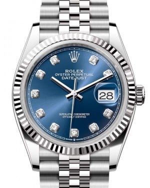 Rolex Datejust 36 White Gold/Steel Blue Diamond Dial & Fluted Bezel Jubilee Bracelet 126234 - BRAND NEW