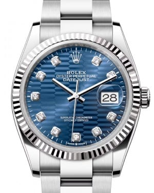 Rolex Datejust 36 White Gold/Steel Bright Blue Fluted Motif Diamond Dial & Fluted Bezel Oyster Bracelet 126234 - BRAND NEW