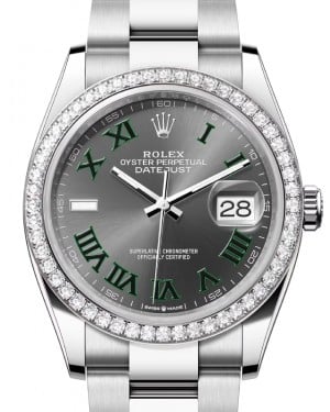 Rolex Datejust 36 White Gold/Steel "Wimbledon" Slate Dial Diamond Bezel Oyster Bracelet 126284RBR - BRAND NEW