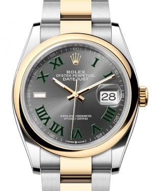 Rolex Datejust 36 Yellow Gold/Steel "Wimbledon" Slate Dial Domed Bezel Roman Oyster Bracelet 126203 - BRAND NEW