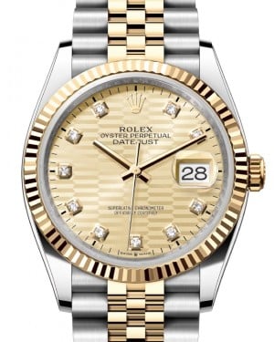 Rolex Datejust 36 Yellow Gold/Steel Golden Fluted Motif Diamond Dial & Fluted Bezel Jubilee Bracelet 126233 - BRAND NEW