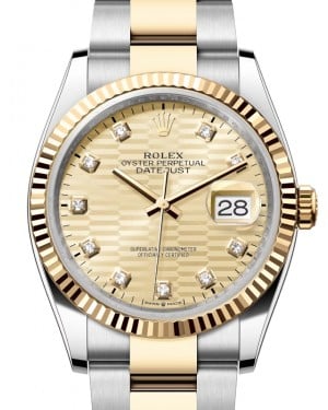 Rolex Datejust 36 Yellow Gold/Steel Golden Fluted Motif Diamond Dial & Fluted Bezel Oyster Bracelet 126233 - BRAND NEW