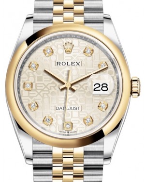 Rolex Datejust 36 Yellow Gold/Steel Silver Jubilee Diamond Dial & Smooth Domed Bezel Jubilee Bracelet 126203 - BRAND NEW