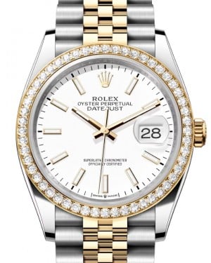Rolex Datejust 36 Yellow Gold/Steel White Index Dial & Diamond Bezel Jubilee Bracelet 126283RBR - BRAND NEW