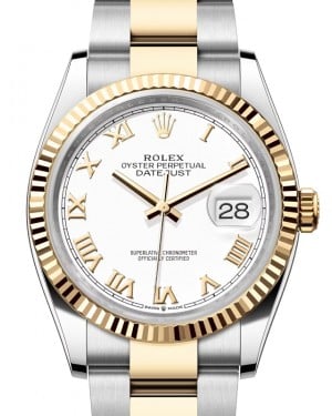 Rolex Datejust 36 Yellow Gold/Steel White Roman Dial & Fluted Bezel Oyster Bracelet 126233 - BRAND NEW