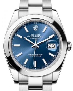 Rolex Datejust 41 Stainless Steel Blue Index Dial Smooth Bezel Oyster Bracelet 126300 - BRAND NEW