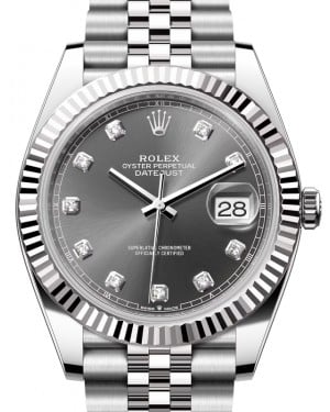 Rolex Datejust 41 White Gold/Steel Slate Diamond Dial Fluted Bezel Jubilee Bracelet 126334 - BRAND NEW