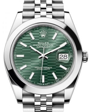 Rolex Datejust 41 Stainless Steel Mint Green Fluted Motif Index Dial Smooth Bezel Jubilee Bracelet 126300 - BRAND NEW